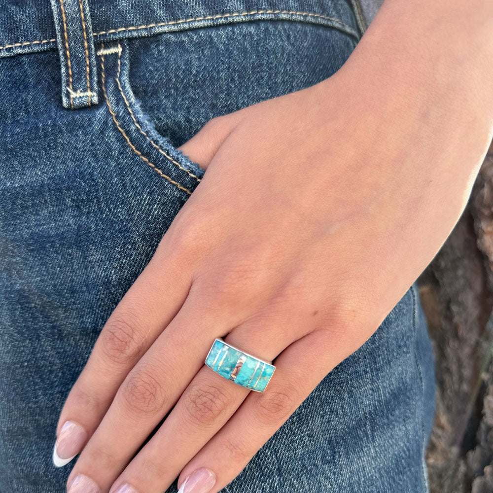 Turquoise Ring Sterling Silver R2570-C05 (Unisex, Sizes 6-14)