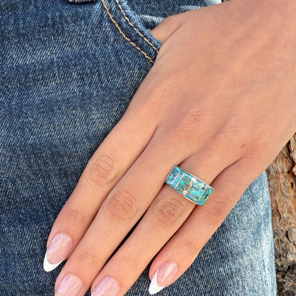 Matrix Turquoise Ring Sterling Silver R2570-C84 (Unisex, Sizes 6-14)