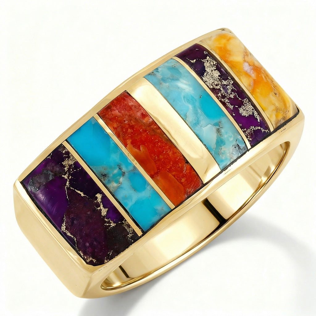 Multi Gemstone Ring GoldCopper™ R2570-GB-C01 (Unisex, Sizes 6-14)
