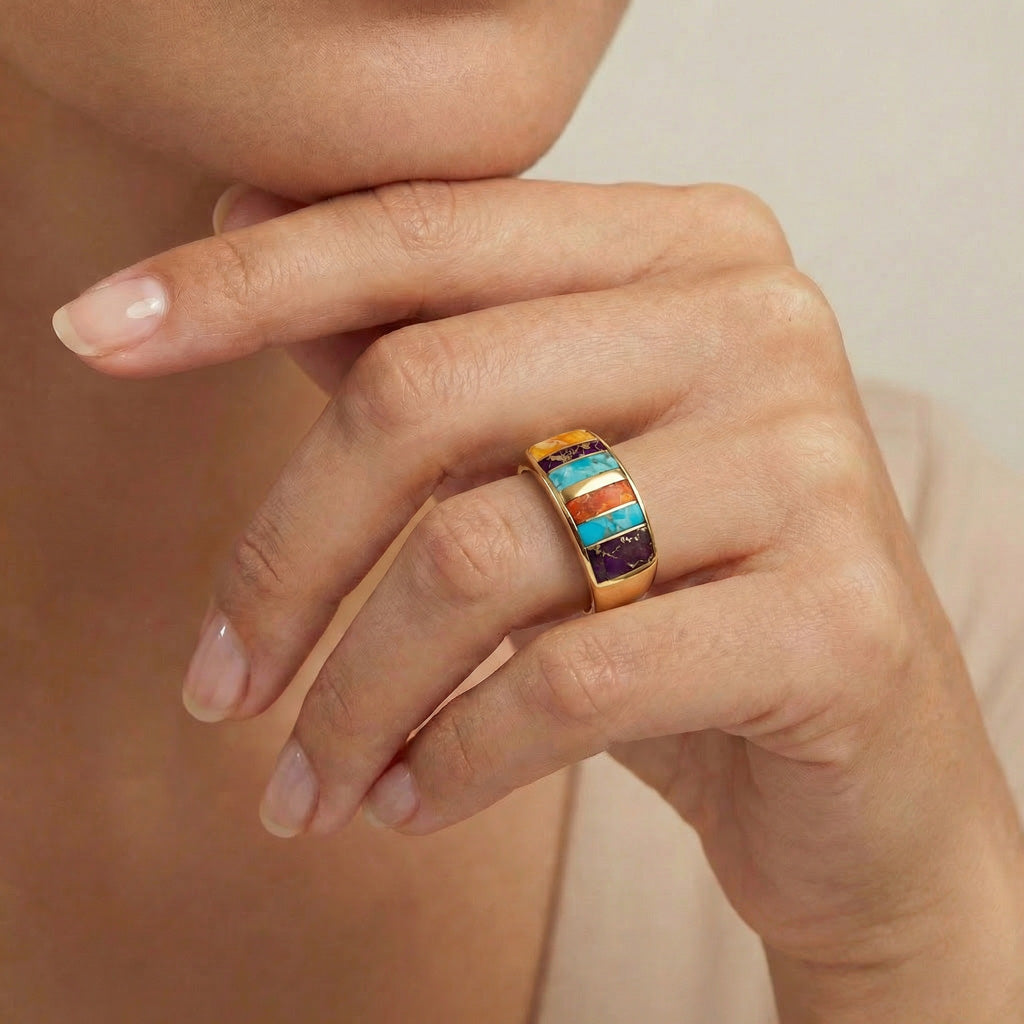 Multi Gemstone Ring GoldCopper™ R2570-GB-C01 (Unisex, Sizes 6-14)