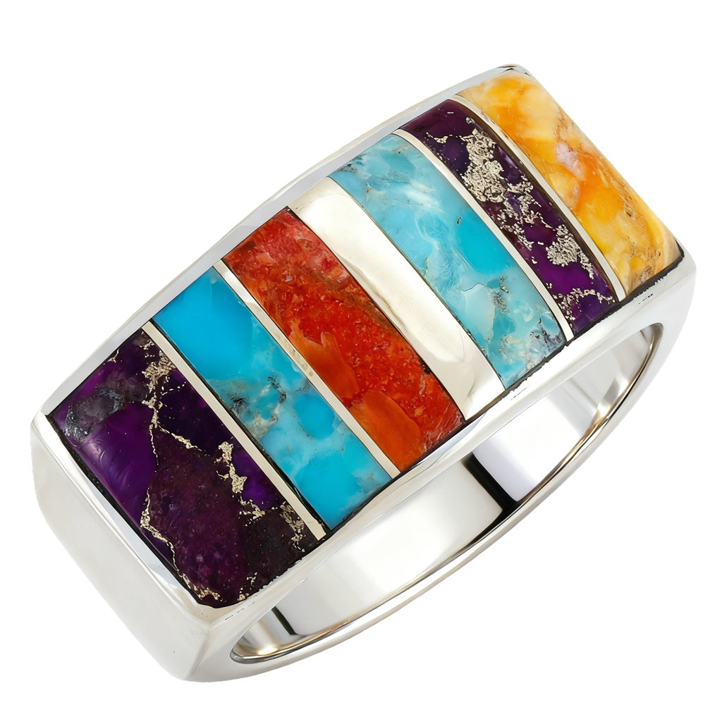 Multi-Gemstone Ring Sterling Silver R2570-C01 (Unisex, Sizes 6-13)