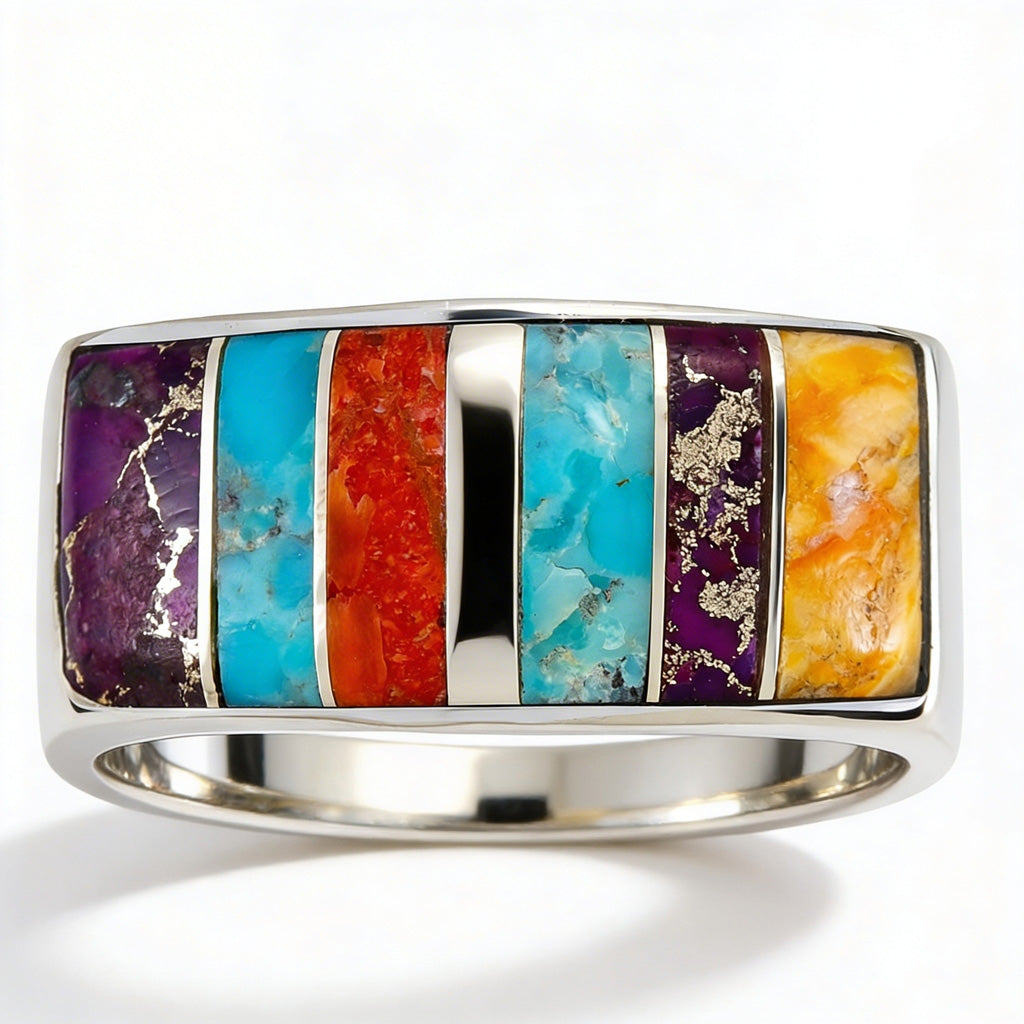 Multi Gemstone Ring SilveryCopper™ R2570-SB-C01 (Unisex, Sizes 6-14)