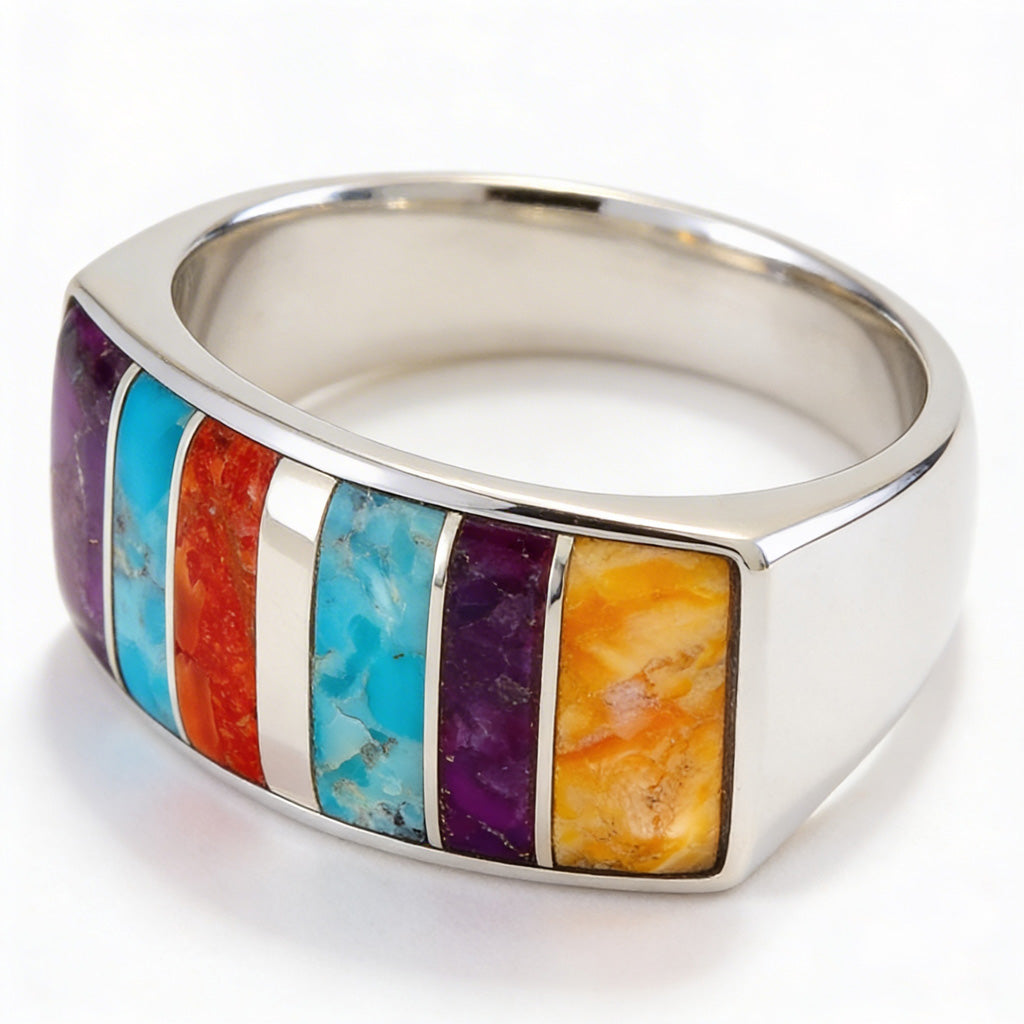 Multi Gemstone Ring SilveryCopper™ R2570-SB-C01 (Unisex, Sizes 6-14)