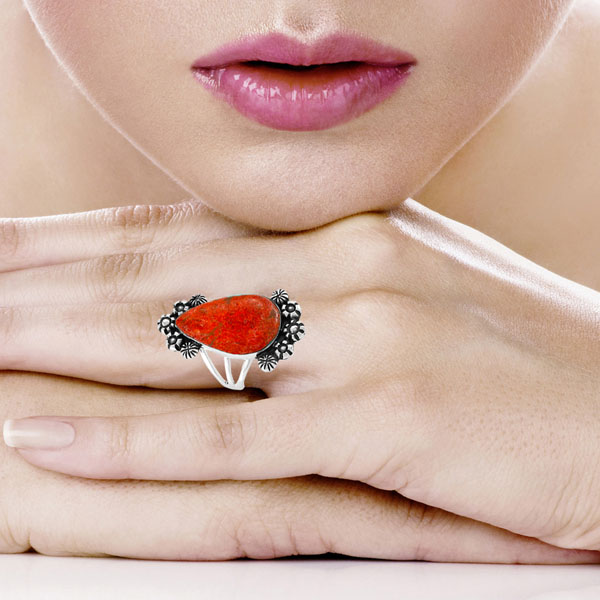 Coral Ring Sterling Silver R2572-SM-C74