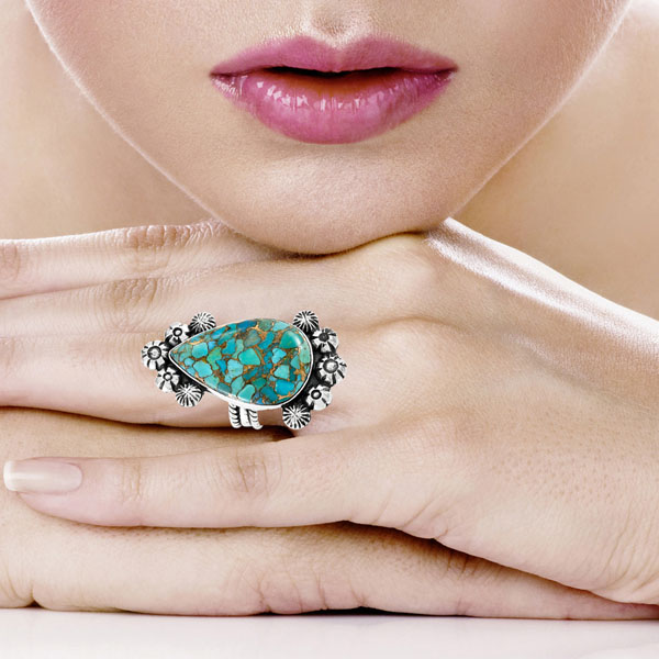 Matrix Turquoise Ring Sterling Silver R2572-LG-C84 (LARGER style)