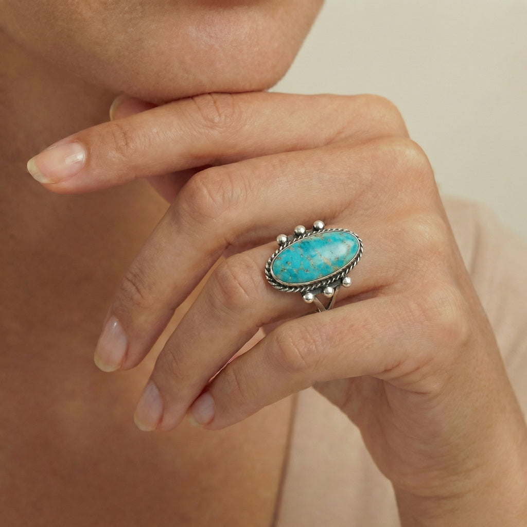 Turquoise Ring Sterling Silver R2577-LG-C75 (Larger style)
