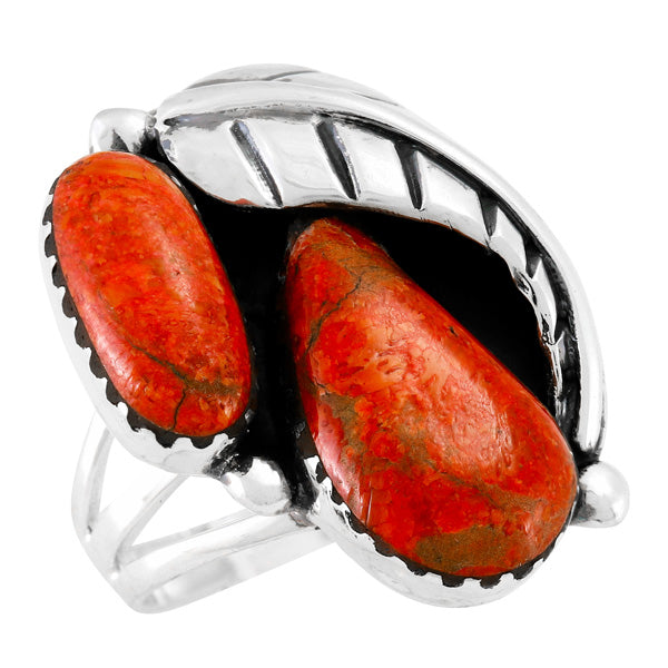 Coral Ring Sterling Silver R2582-LG-C74 (LARGER style)