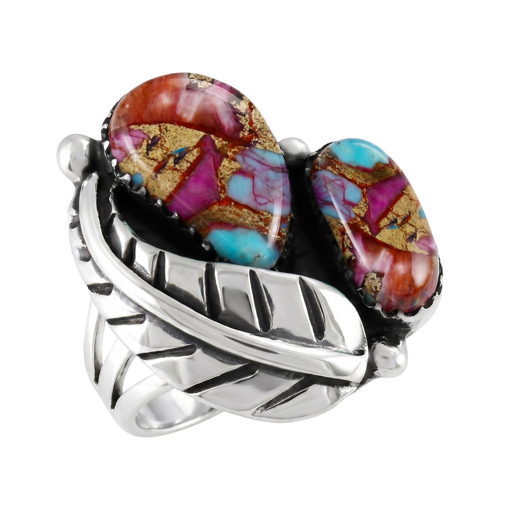 Rainbow Spiny Turquoise Ring Sterling Silver R2582-LG-C91 (LARGER style)