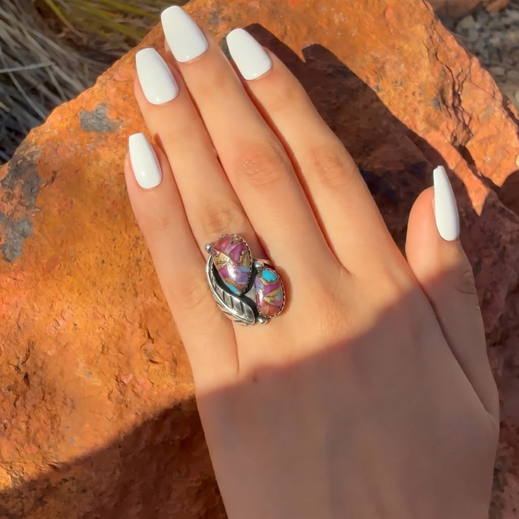 Rainbow Spiny Turquoise Ring Sterling Silver R2582-LG-C91 (LARGER style)