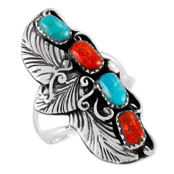 Turquoise & Coral Ring Sterling Silver R2591-SM-C85