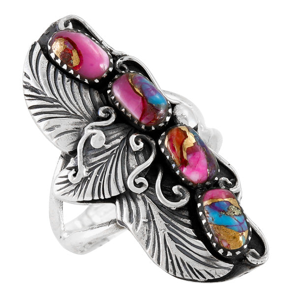 Rainbow Spiny Turquoise Ring Sterling Silver R2591-SM-C91