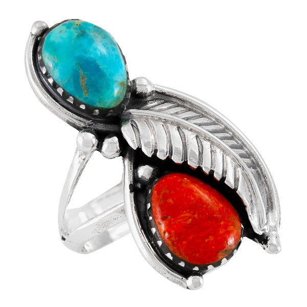 Turquoise & Coral Ring Sterling Silver R2598-C85