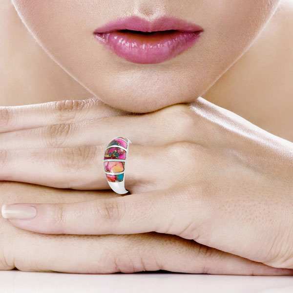Rainbow Spiny Turquoise Ring Sterling Silver R2600-C91