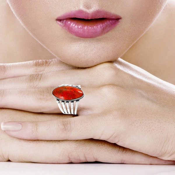 Coral Ring Sterling Silver R2609-C74