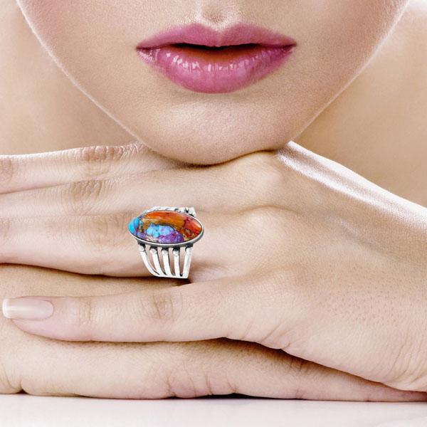 Rainbow Spiny Turquoise Ring Sterling Silver R2609-C91
