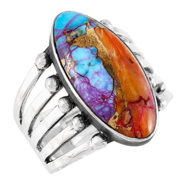 Rainbow Spiny Turquoise Ring Sterling Silver R2609-C91
