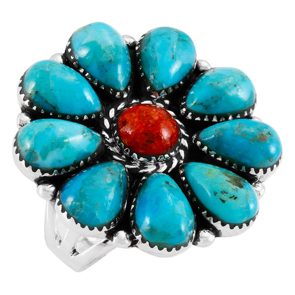 Turquoise & Coral Ring Sterling Silver R2612-C85