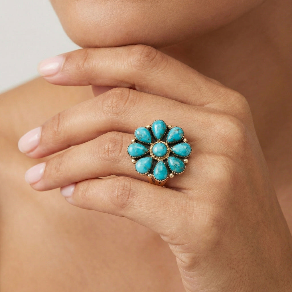 Turquoise Ring GoldBrass R2612-GB-C75