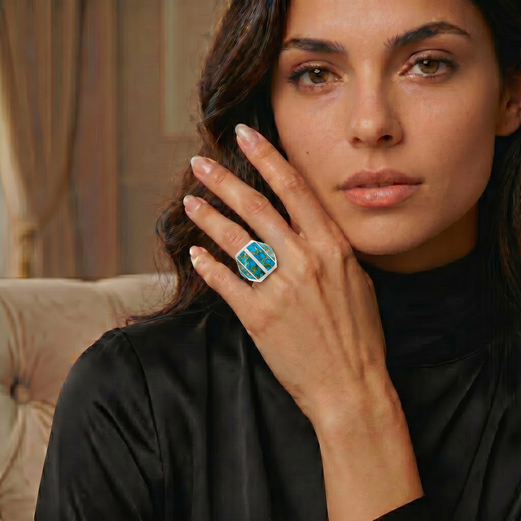 FINAL CLEARANCE - Matrix Turquoise Ring SilveryCopper™ R2613-SB-C84