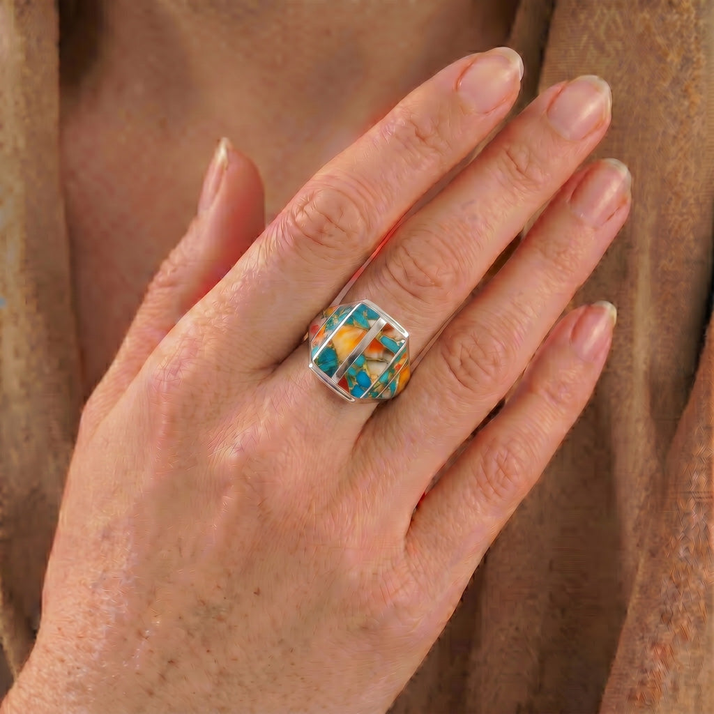 FINAL CLEARANCE - Spiny Turquoise Ring SilveryCopper™ R2613-SB-C89