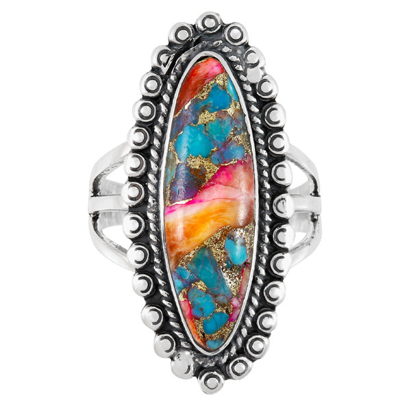 Rainbow Spiny Turquoise Ring Sterling Silver R2614-C91