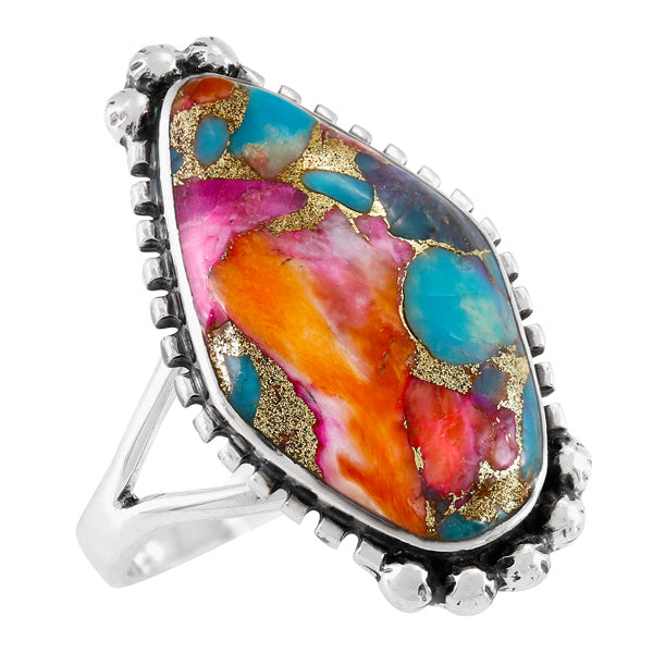 Rainbow Spiny Turquoise Ring Sterling Silver R2615-C91