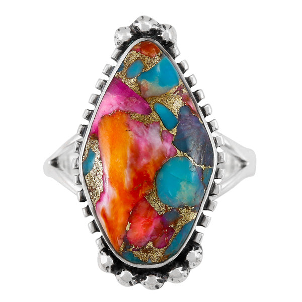 Rainbow Spiny Turquoise Ring Sterling Silver R2615-C91