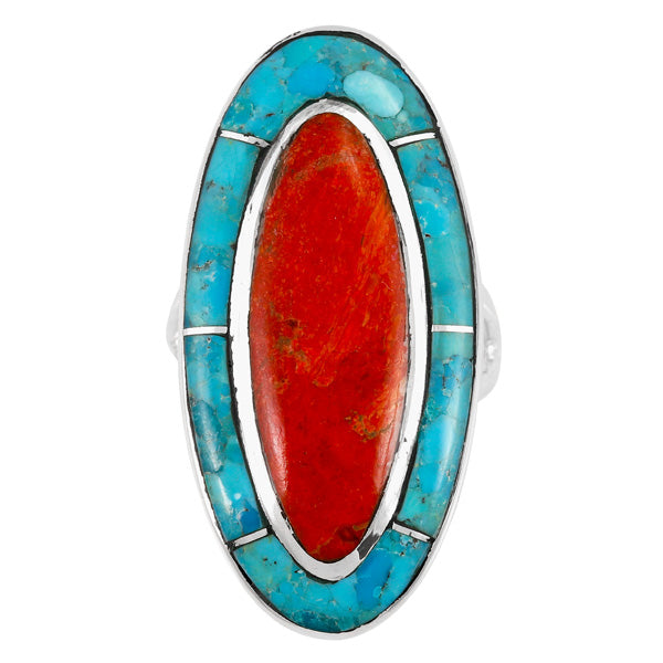 Turquoise & Coral Ring Sterling Silver R2618-C85