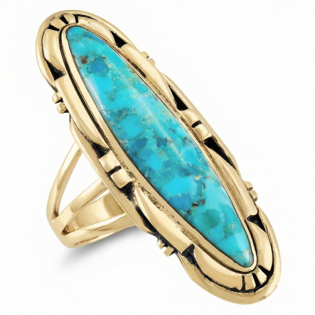 Turquoise Ring GoldBrass R2619-GB-C75