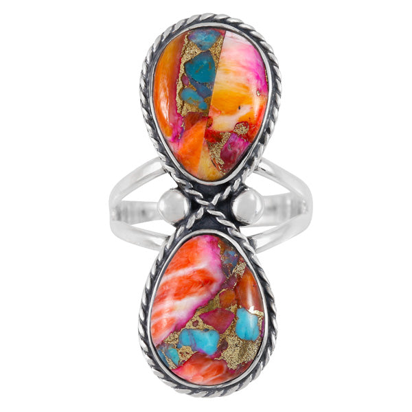 Rainbow Spiny Turquoise Ring Sterling Silver R2621-C91