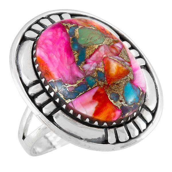 Rainbow Spiny Turquoise Ring Sterling Silver R2622-C91