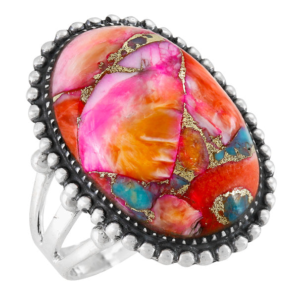 Rainbow Spiny Turquoise Ring Sterling Silver R2624-C91
