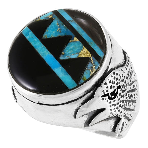 Men's Eagle Multi Gem Ring Sterling Silver R2625-C49 (Sizes 9-13)