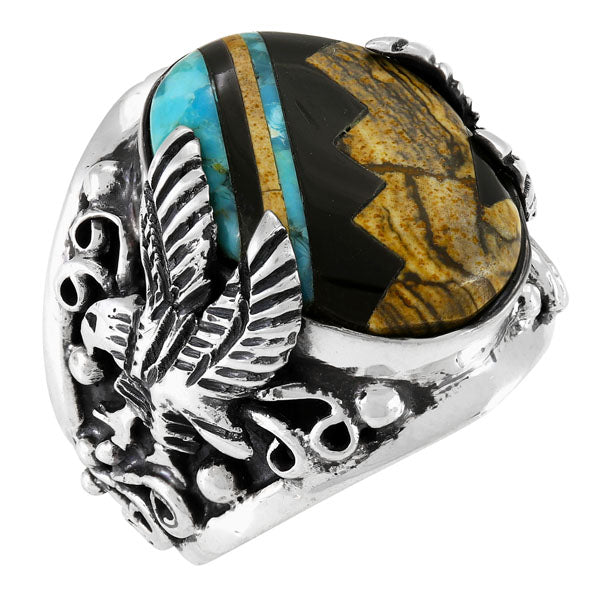 Men's Eagle Multi Gem Ring Sterling Silver R2627-C04 (Sizes 9-13)