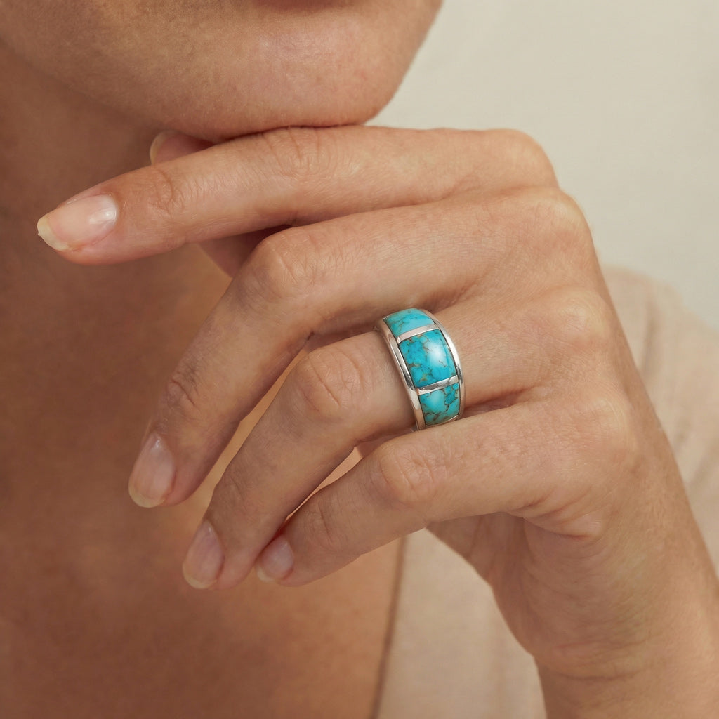 Turquoise Ring Sterling Silver R2629-C05 (Unisex, Sizes 6-14)