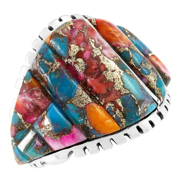 Rainbow Spiny Turquoise Ring Sterling Silver R2630-SM-C91