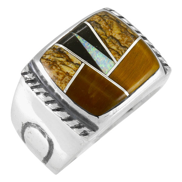 Men's Multi Gem Ring Sterling Silver R2631-C34 (Sizes 9-13)