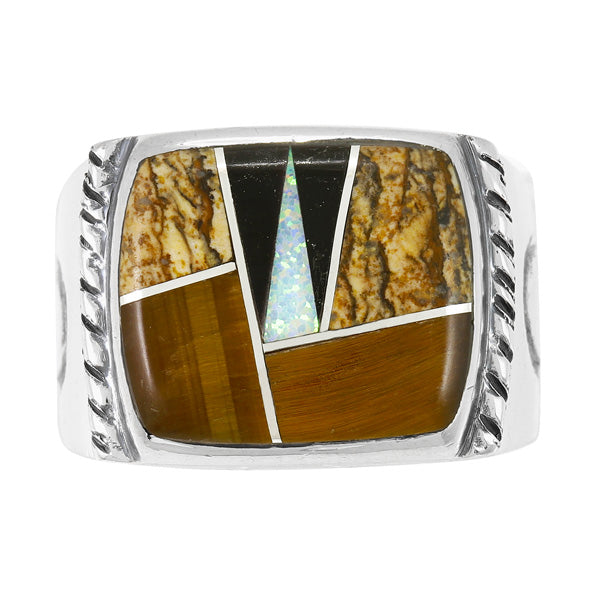 Men's Multi Gem Ring Sterling Silver R2631-C34 (Sizes 9-13)