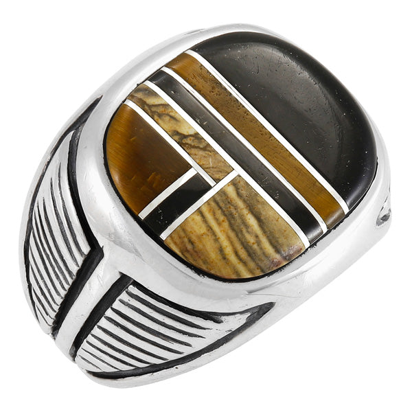 Men's Multi Gem Ring Sterling Silver R2633-C33 (Sizes 9-13)