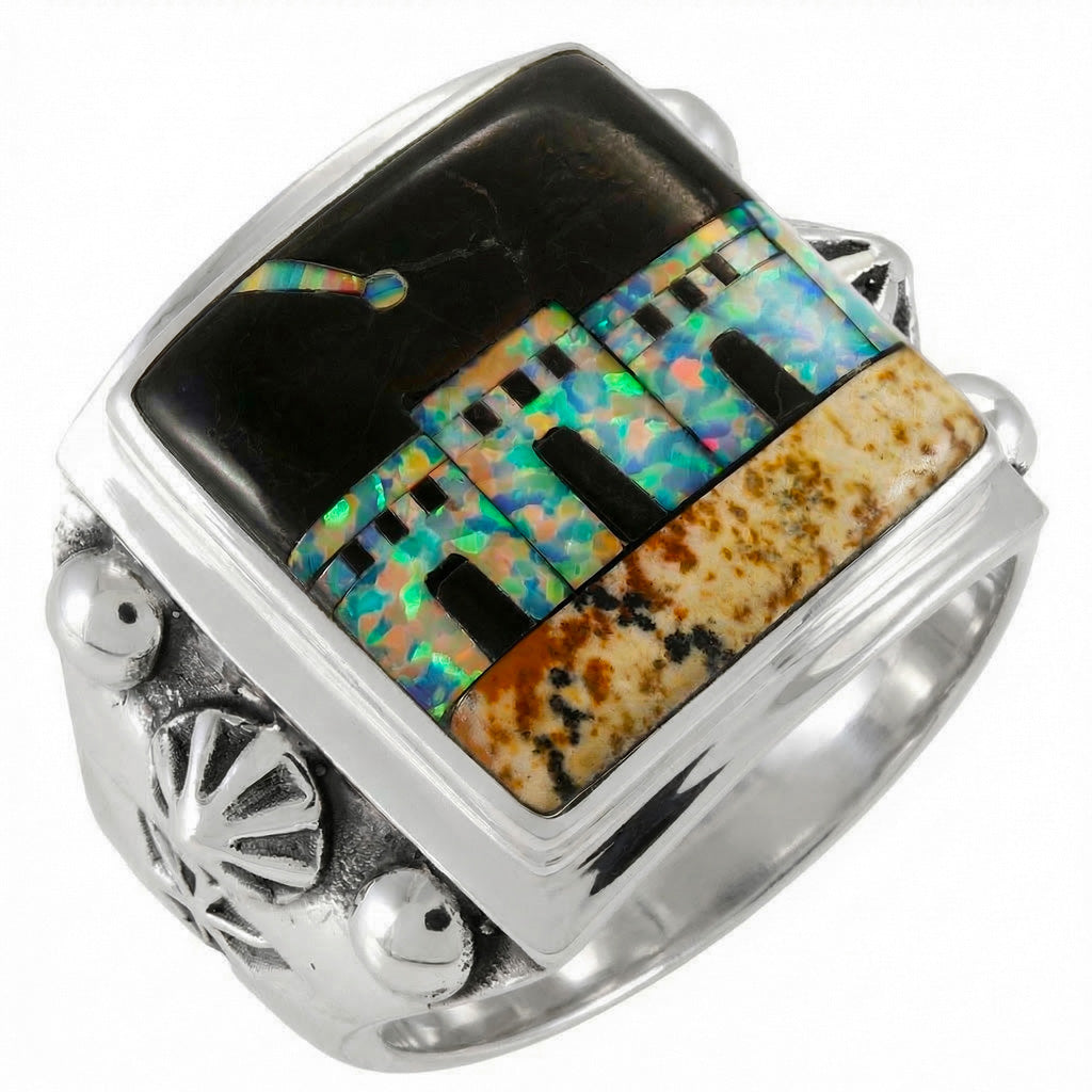 Multi Gem Ring Sterling Silver R2634-C41 (Unisex, Sizes 9-14)