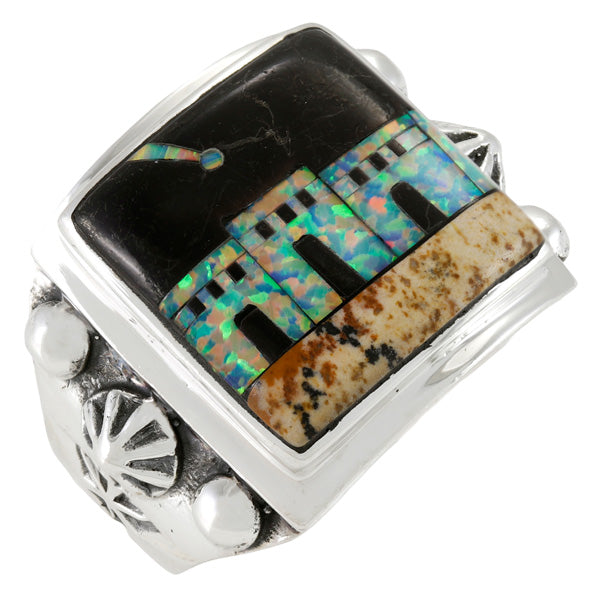 Multi Gem Ring Sterling Silver R2634-C41 (Unisex, Sizes 9-14)