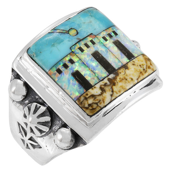 Multi Gem Ring Sterling Silver R2634-C43 (Unisex, Sizes 9-14)