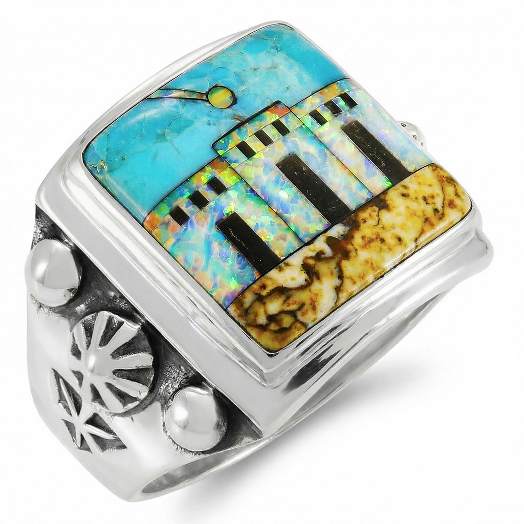 Multi Gem Ring Sterling Silver R2634-C43 (Unisex, Sizes 9-14)