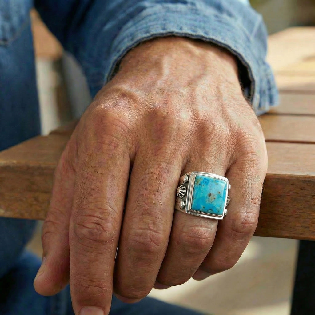 Turquoise Ring Sterling Silver R2634-C75 (Unisex, Sizes 9-13)