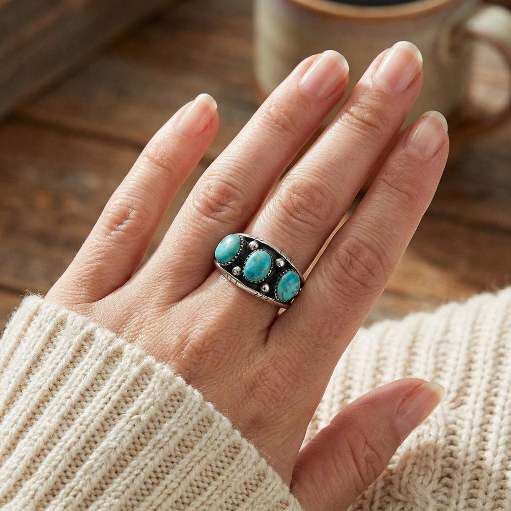 Turquoise Ring Sterling Silver R2635-C75 (Unisex, Sizes 6-14)