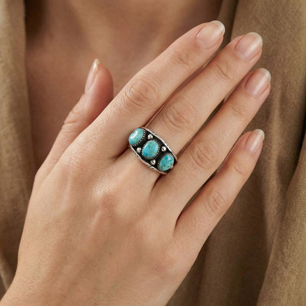 Turquoise Ring Sterling Silver R2635-C75 (Unisex, Sizes 6-14)