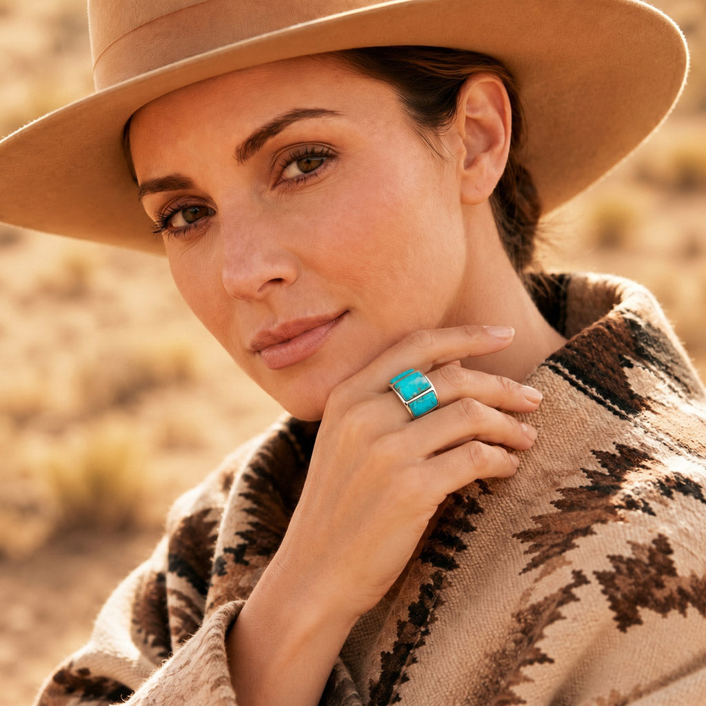 Turquoise Ring Sterling Silver R2535-C75 (Unisex, Sizes 6-14)