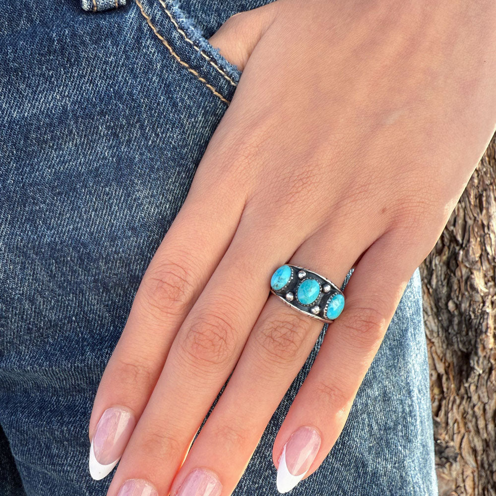 Turquoise Ring Sterling Silver R2635-C75 (Unisex, Sizes 6-14)