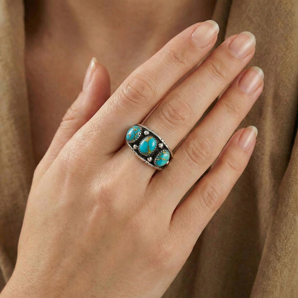 Matrix Turquoise Ring Sterling Silver R2635-C84 (Unisex, Sizes 6-14)