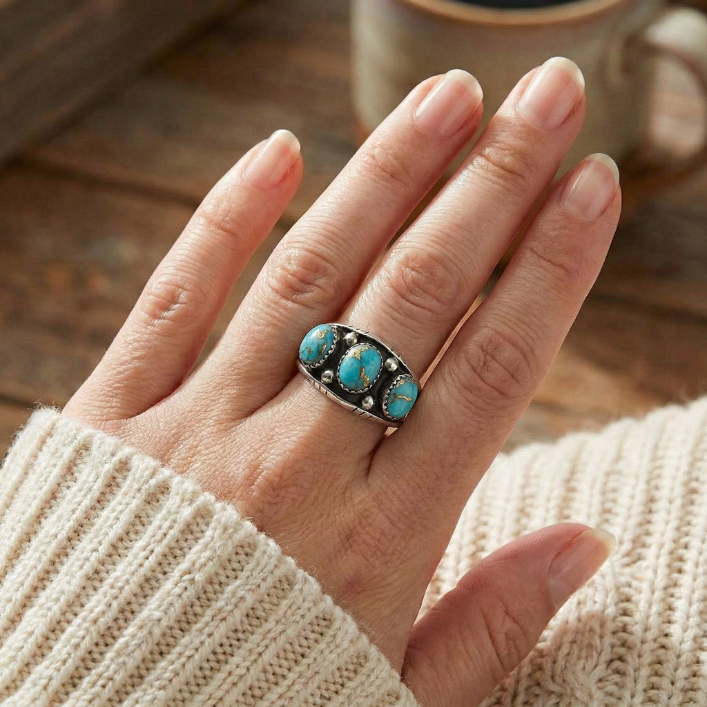 Matrix Turquoise Ring Sterling Silver R2635-C84 (Unisex, Sizes 6-14)